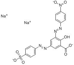 3-[(4-スルホフェニル)アゾ]-5-[(4-ニトロフェニル)アゾ]-6-ヒドロキシ安息香酸二ナトリウム 化学構造式