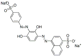 4-[[2,4-ジヒドロキシ-3-[(4-スルホフェニル)アゾ]フェニル]アゾ]-1-ナフタレンスルホン酸二ナトリウム 化学構造式