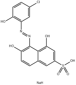 5-[(5-クロロ-2-ヒドロキシフェニル)アゾ]-4,6-ジヒドロキシ-2-ナフタレンスルホン酸ナトリウム 化学構造式