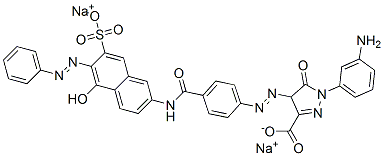 disodium 1-(3-aminophenyl)-4,5-dihydro-4-[[4-[[[5-hydroxy-6-(phenylazo)-7-sulphonato-2-naphthyl]amino]carbonyl]phenyl]azo]-5-oxo-1H-pyrazole-3-carboxylate Struktur