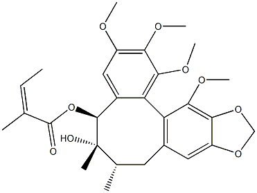 (5S)-5,6,7,8-テトラヒドロ-1,2,3,13-テトラメトキシ-6,7β-ジメチルベンゾ[3,4]シクロオクタ[1,2-f][1,3]ベンゾジオキソール-5α,6β-ジオール5-[(Z)-2-メチル-2-ブテノアート] 化学構造式