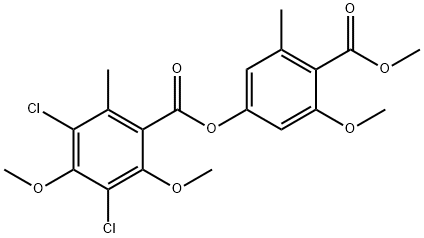 3,5-Dichloro-4,6-dimethoxy-o-toluic acid 3-methoxy-4-(methoxycarbonyl)-5-methylphenyl ester 结构式
