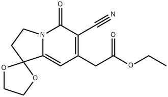 2-(6-氰基-5-氧代-2,3-二氢-5H-螺[吲哚嗪-1,2'-[1,3]二氧戊环] -7-基)乙酸乙酯,58610-65-4,结构式