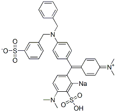 N-メチル-N-[4-[[4-(ジメチルアミノ)-2-ソジオスルホフェニル][4-[N-ベンジル-N-(3-スルホナトベンジル)アミノ]フェニル]メチレン]-2,5-シクロヘキサジエン-1-イリデン]メタンアミニウム 化学構造式