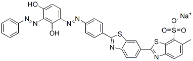 sodium 2'-[4-[[2,4-dihydroxy-3-(phenylazo)phenyl]azo]phenyl]-6-methyl[2,6'-bibenzothiazole]-7-sulphonate  Struktur