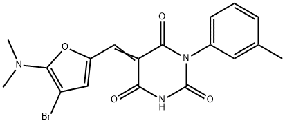 2,4,6(1H,3H,5H)-Pyrimidinetrione,  5-[[4-bromo-5-(dimethylamino)-2-furanyl]methylene]-1-(3-methylphenyl)- 结构式