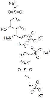 4-Amino-5-hydroxy-3-[[2-sulfo-4-[[2-(sulfooxy)ethyl]sulfonyl]phenyl]azo]-2,7-naphthalenedisulfonic acid potassium sodium salt coupled with diazotized 2-amino-4-[[4-chloro-6-[[4-[[2-(sulfooxy)ethyl]sulfonyl]phenyl]amino]-1,3,5-triazin-2-yl]amino]benzenesul,586372-44-3,结构式