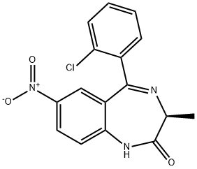 (3S)-5-(2-クロロフェニル)-1,3-ジヒドロ-3-メチル-7-ニトロ-2H-1,4-ベンゾジアゼピン-2-オン 化学構造式