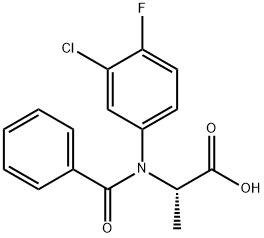 rac-(R*)-2-(N-ベンゾイル-3-クロロ-4-フルオロアニリノ)プロパン酸 化学構造式