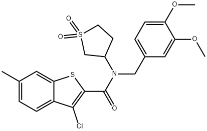 Benzo[b]thiophene-2-carboxamide, 3-chloro-N-[(3,4-dimethoxyphenyl)methyl]-6-methyl-N-(tetrahydro-1,1-dioxido-3-thienyl)- (9CI) Structure
