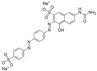 disodium 7-[(aminocarbonyl)amino]-4-hydroxy-3-[[4-[(4-sulphonatophenyl)azo]phenyl]azo]naphthalene-2-sulphonate Struktur
