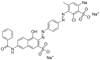 7-Benzoylamino-4-hydroxy-3-[[4-[(2-chloro-6-methyl-4-sodiosulfophenyl)azo]phenyl]azo]naphthalene-2-sulfonic acid sodium salt Struktur