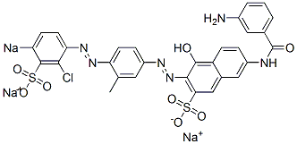 7-[(3-Aminobenzoyl)amino]-3-[[4-[(2-chloro-4-sodiosulfophenyl)azo]-3-methylphenyl]azo]-4-hydroxynaphthalene-2-sulfonic acid sodium salt Struktur