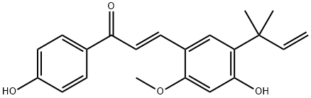 (E)-3-[5-(1,1-ジメチル-2-プロペニル)-4-ヒドロキシ-2-メトキシフェニル]-1-(4-ヒドロキシフェニル)-2-プロペン-1-オン 化学構造式
