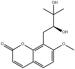 (-)-8-[(S)-2,3-ジヒドロキシ-3-メチルブチル]-7-メトキシ-2H-1-ベンゾピラン-2-オン 化学構造式