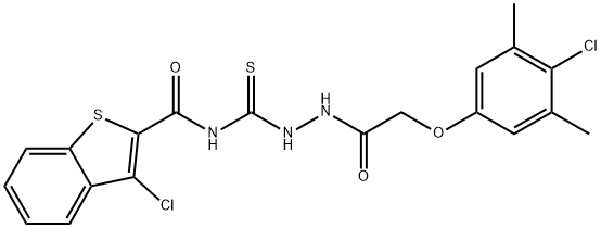 Acetic acid, (4-chloro-3,5-dimethylphenoxy)-, 2-[[[(3-chlorobenzo[b]thien-2-yl)carbonyl]amino]thioxomethyl]hydrazide (9CI) Structure