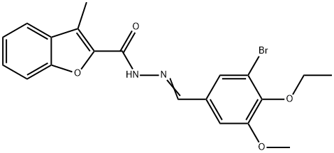 2-Benzofurancarboxylicacid,3-methyl-,[(3-bromo-4-ethoxy-5-methoxyphenyl)methylene]hydrazide(9CI) Struktur