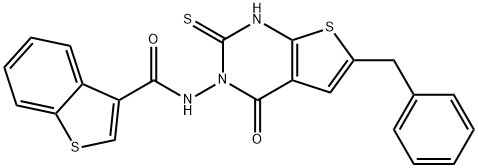 Benzo[b]thiophene-3-carboxamide, N-[1,4-dihydro-4-oxo-6-(phenylmethyl)-2-thioxothieno[2,3-d]pyrimidin-3(2H)-yl]- (9CI),588697-01-2,结构式