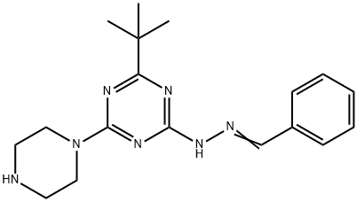 ベンズアルデヒド[4-tert-ブチル-6-(ピペラジン-1-イル)-1,3,5-トリアジン-2-イル]ヒドラゾン 化学構造式