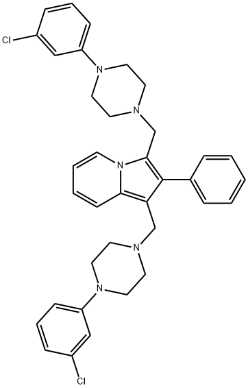 1,3-ビス[[4-(3-クロロフェニル)-1-ピペラジニル]メチル]-2-フェニルインドリジン 化学構造式