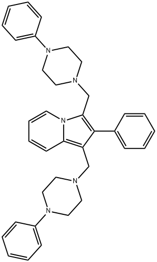 1,3-ビス[(4-フェニル-1-ピペラジニル)メチル]-2-フェニルインドリジン 化学構造式