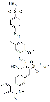 7-(Benzoylamino)-4-hydroxy-3-[[2-methoxy-5-methyl-4-[(4-sulfophenyl)azo]phenyl]azo]-2-naphthalenesulfonic acid disodium salt 结构式