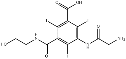 3-[(aminoacetyl)amino]-5-[[(2-hydroxyethyl)amino]carbonyl]-2,4,6-triiodobenzoic acid  Struktur