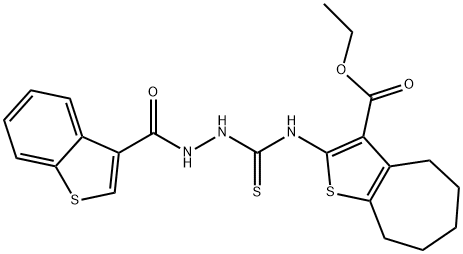 4H-Cyclohepta[b]thiophene-3-carboxylicacid,2-[[[2-(benzo[b]thien-3-ylcarbonyl)hydrazino]thioxomethyl]amino]-5,6,7,8-tetrahydro-,ethylester(9CI) Structure