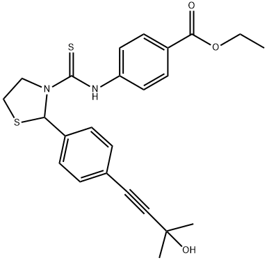 Benzoic acid, 4-[[[2-[4-(3-hydroxy-3-methyl-1-butynyl)phenyl]-3-thiazolidinyl]thioxomethyl]amino]-, ethyl ester (9CI),590378-99-7,结构式