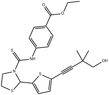 Benzoic acid, 4-[[[2-[5-(4-hydroxy-3,3-dimethyl-1-butynyl)-2-thienyl]-3-thiazolidinyl]thioxomethyl]amino]-, ethyl ester (9CI),590380-38-4,结构式