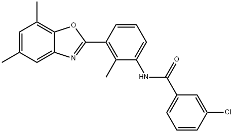 Benzamide, 3-chloro-N-[3-(5,7-dimethyl-2-benzoxazolyl)-2-methylphenyl]- (9CI) 化学構造式