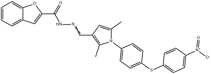 2-Benzofurancarboxylicacid,[[2,5-dimethyl-1-[4-[(4-nitrophenyl)thio]phenyl]-1H-pyrrol-3-yl]methylene]hydrazide(9CI),590397-09-4,结构式