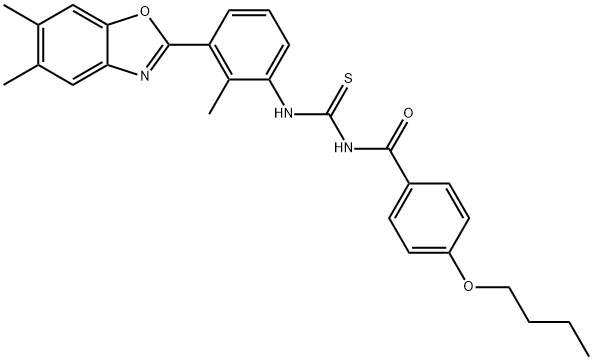Benzamide, 4-butoxy-N-[[[3-(5,6-dimethyl-2-benzoxazolyl)-2-methylphenyl]amino]thioxomethyl]- (9CI) Structure