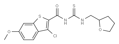 Benzo[b]thiophene-2-carboxamide, 3-chloro-6-methoxy-N-[[[(tetrahydro-2-furanyl)methyl]amino]thioxomethyl]- (9CI),590400-23-0,结构式