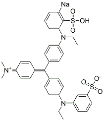 N-[4-[[4-[N-Ethyl-N-(3-sulfonatophenyl)amino]phenyl][4-[N-ethyl-N-(3-sodiosulfophenyl)amino]phenyl]methylene]-2,5-cyclohexadien-1-ylidene]-N-methylmethanaminium Struktur