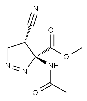 3H-Pyrazole-3-carboxylicacid,3-(acetylamino)-4-cyano-4,5-dihydro-,methyl 化学構造式