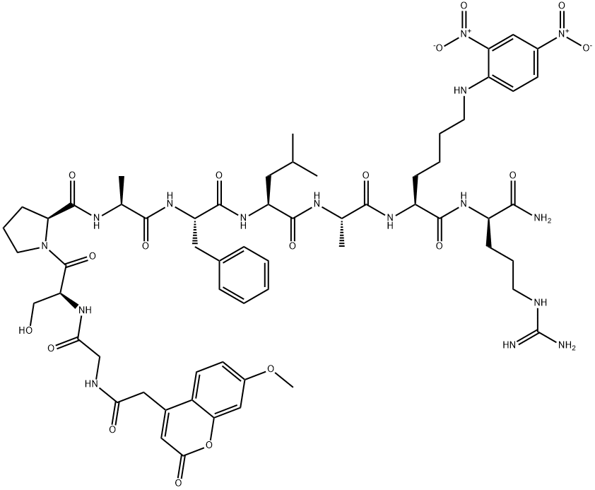 MCA-GLY-SER-PRO-ALA-PHE-LEU-ALA-LYS(DNP)-D-ARG-NH2 Structure