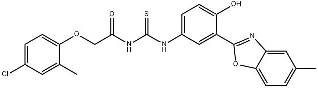 Acetamide, 2-(4-chloro-2-methylphenoxy)-N-[[[4-hydroxy-3-(5-methyl-2-benzoxazolyl)phenyl]amino]thioxomethyl]- (9CI) Struktur