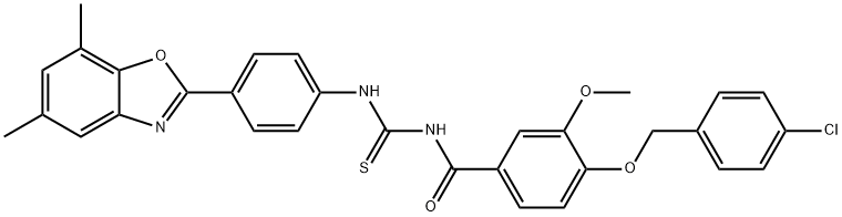 Benzamide, 4-[(4-chlorophenyl)methoxy]-N-[[[4-(5,7-dimethyl-2-benzoxazolyl)phenyl]amino]thioxomethyl]-3-methoxy- (9CI) Structure
