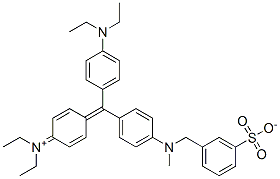 N-エチル-N-[4-[[4-(ジエチルアミノ)フェニル][4-[N-メチル-N-(3-スルホナトベンジル)アミノ]フェニル]メチレン]-2,5-シクロヘキサジエン-1-イリデン]エタンアミニウム 化学構造式