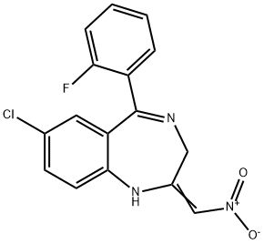 7-Chloro-1,3-dihydro-5-(2-fluorophenyl)-2-nitromethyl-ene-2H-1,4-benzodiazepine Struktur