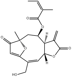 (Z)-2-Methyl-2-butenoic acid (3aR,4R,6R,10Z,11aR)-2,3,3a,4,5,6,7,11a-octahydro-10-hydroxymethyl-6-methyl-3-methylene-2,7-dioxo-6,9-epoxycyclodeca[b]furan-4-yl ester Structure