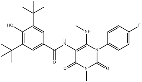 Benzamide,  3,5-bis(1,1-dimethylethyl)-N-[1-(4-fluorophenyl)-1,2,3,4-tetrahydro-3-methyl-6-(methylamino)-2,4-dioxo-5-pyrimidinyl]-4-hydroxy- Structure