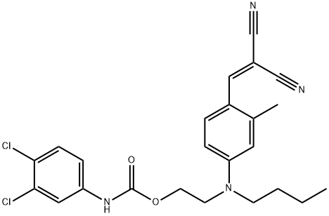 3,4-二氯苯基氨基甲酸-2-[3-丁基-4-(2,2-二氰基乙烯基)-3-甲苯氨基]乙酯, 59583-77-6, 结构式