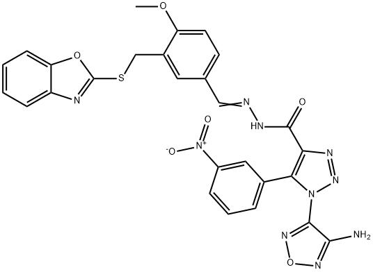 1H-1,2,3-Triazole-4-carboxylicacid,1-(4-amino-1,2,5-oxadiazol-3-yl)-5-(3-nitrophenyl)-,[[3-[(2-benzoxazolylthio)methyl]-4-methoxyphenyl]methylene]hydrazide(9CI),596099-82-0,结构式