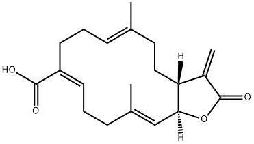 (3aR,6E,10Z,14E,15aS)-2,3,3a,4,5,8,9,12,13,15a-Decahydro-6,14-dimethyl-3-methylene-2-oxocyclotetradeca[b]furan-10-carboxylic acid Structure