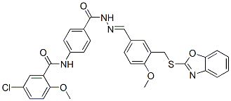 Benzoic acid, 4-[(5-chloro-2-methoxybenzoyl)amino]-, [[3-[(2-benzoxazolylthio)methyl]-4-methoxyphenyl]methylene]hydrazide (9CI),596831-48-0,结构式