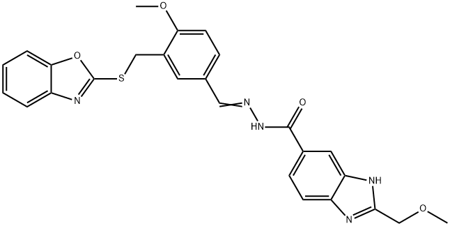 596836-16-7 1H-Benzimidazole-5-carboxylicacid,2-(methoxymethyl)-,[[3-[(2-benzoxazolylthio)methyl]-4-methoxyphenyl]methylene]hydrazide(9CI)