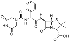 6α-[[(R)-(2,3-ジオキソ-1-ピペラジニルカルボニルアミノ)フェニルアセチル]アミノ]ペニシラン酸 化学構造式