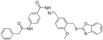 Benzoic acid, 4-[(phenylacetyl)amino]-, [[3-[(2-benzoxazolylthio)methyl]-4-methoxyphenyl]methylene]hydrazide (9CI) Struktur
